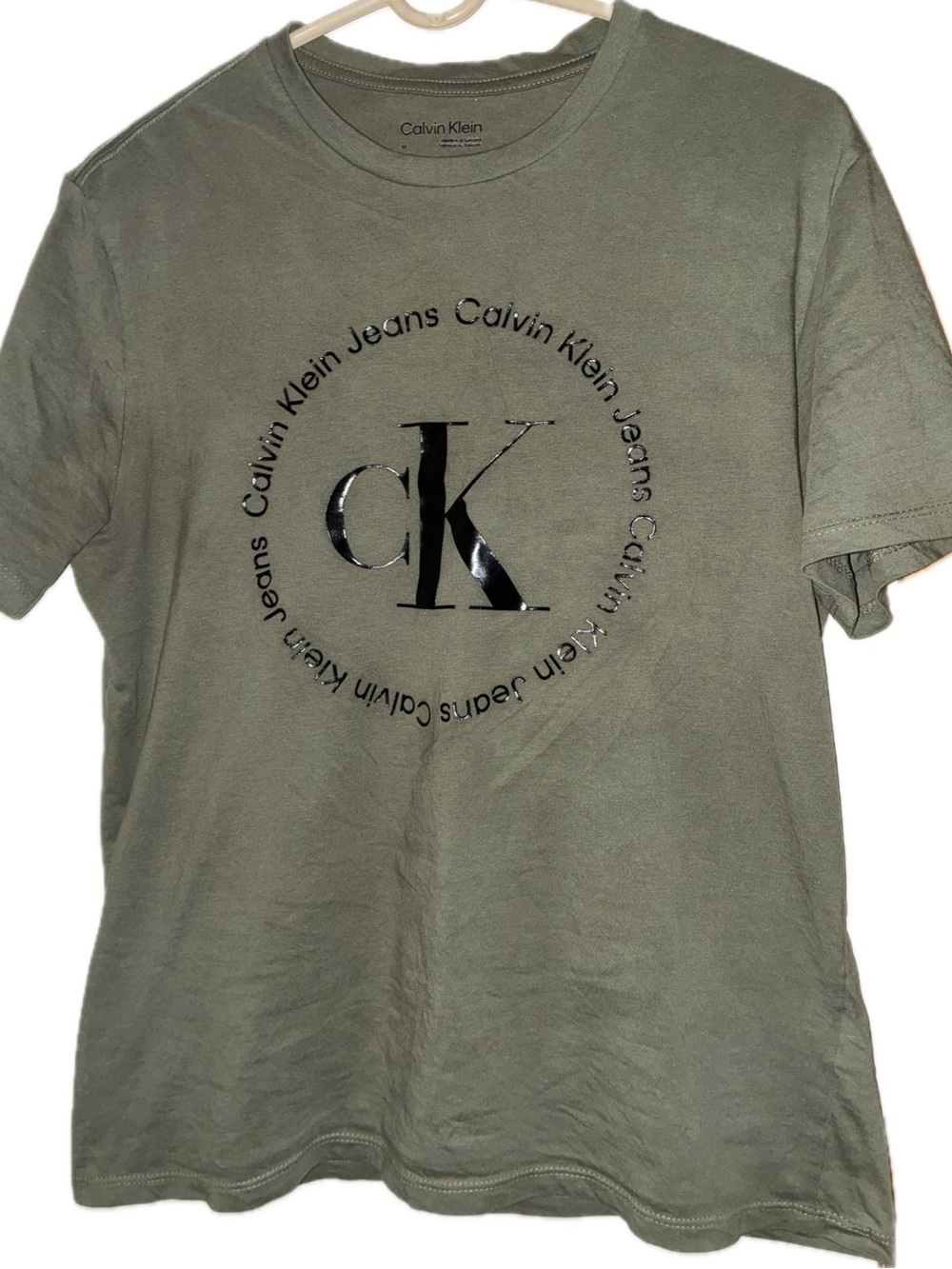 Calvin Klein Men's Medium Olive Green CK Circle Logo Short Sleeve Tee